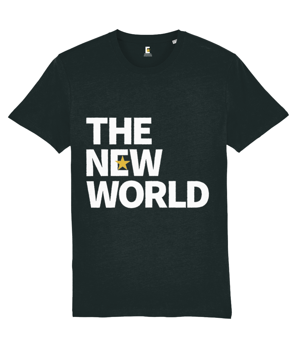 The New World stacked black unisex t-shirt